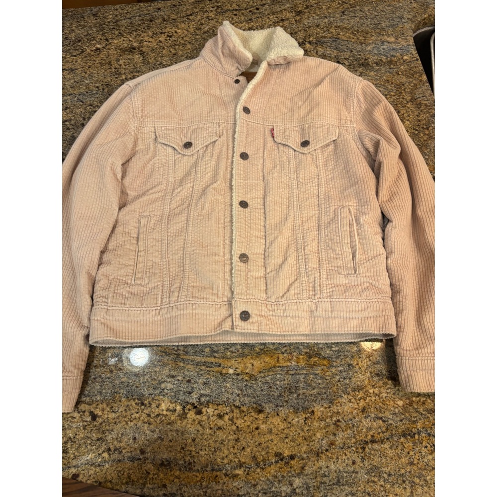 Levis Premium Sherpa Lined Corduroy Trucker Jacket‎ Peach Pink XS Boyfriend